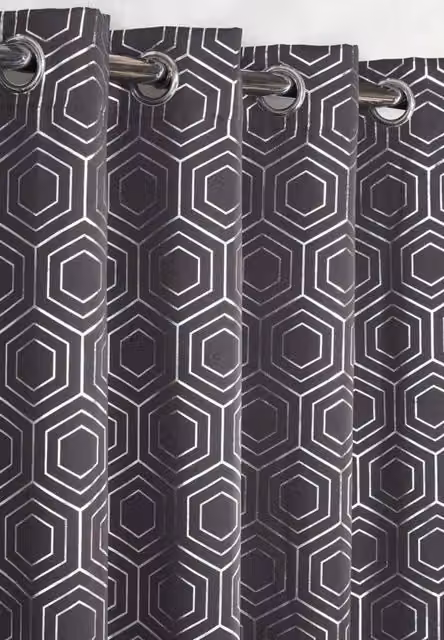 New Edge Blinds Element Geo Thermal Blackout Eyelet Curtains in Charcoal, Width: 228 cm, Drop: 183 cm