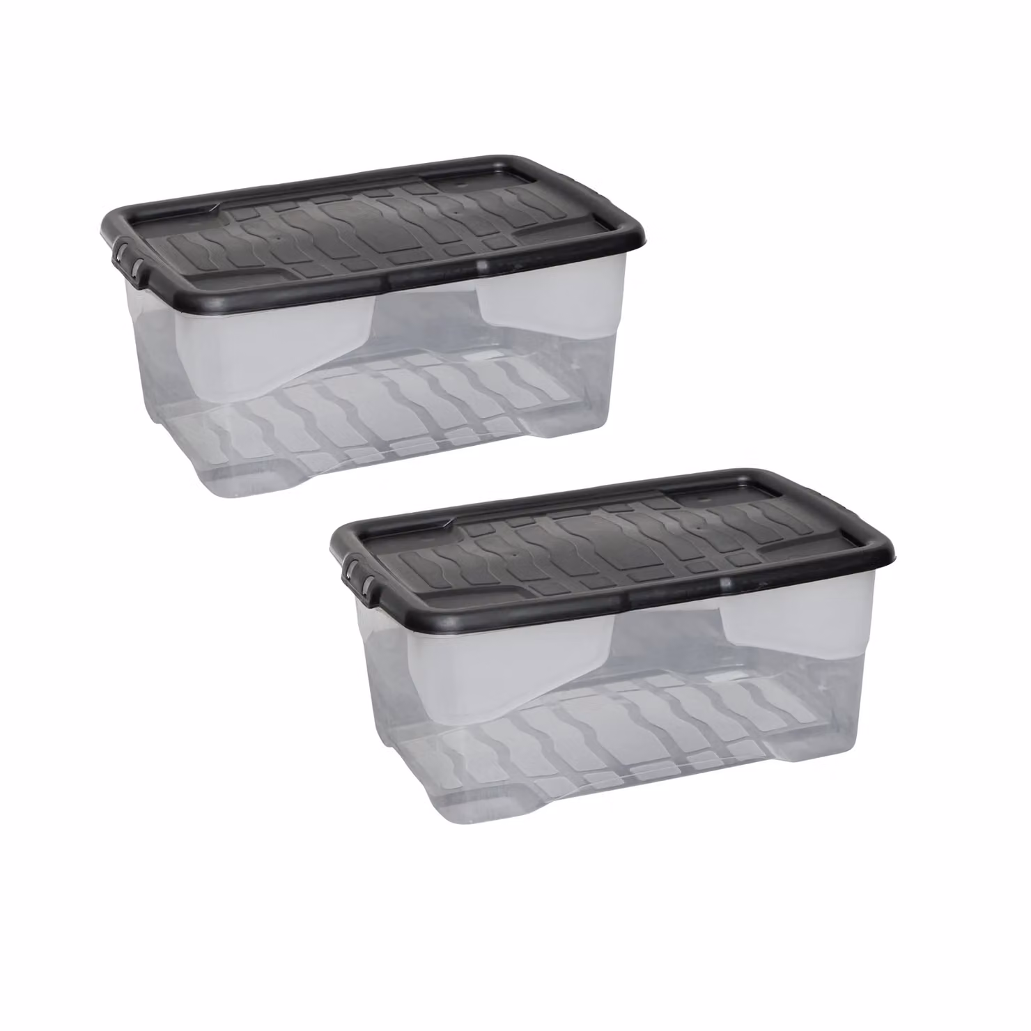 Samuel Alexander 2 x 42L Clear Plastic Storage Boxes with Black Lids, Stackable and Nestable Design – 6