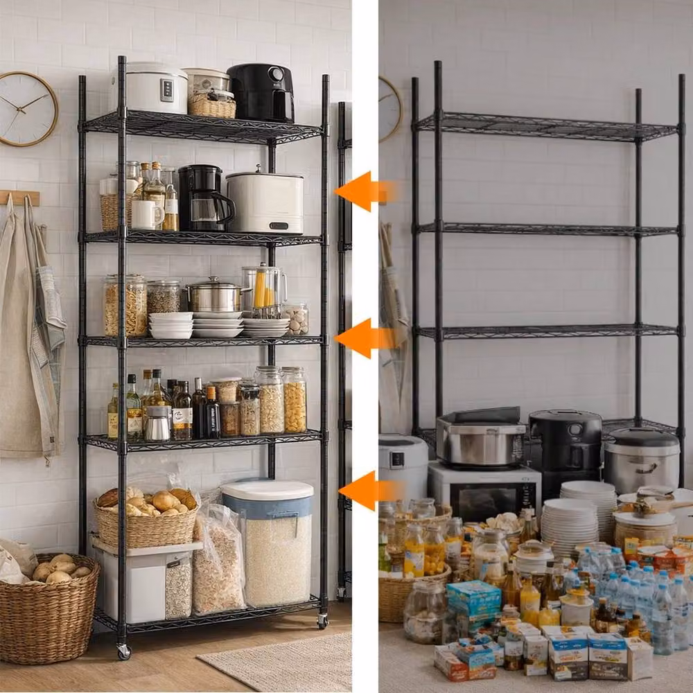 PAWNORA 5 Tier Metal Storage Shelf Unit in Matt Black – 4