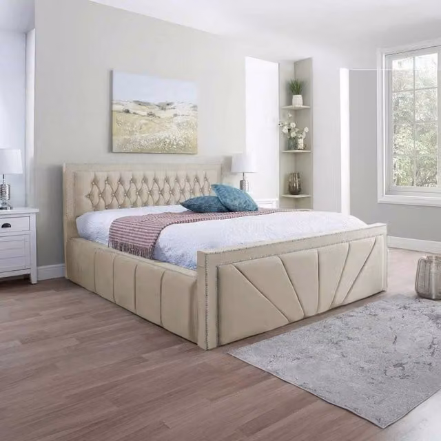 Desire Deco Chesterfield Upholstered Bed Frame in Yellow and Beige, W/D/H: 140 x 200 cm