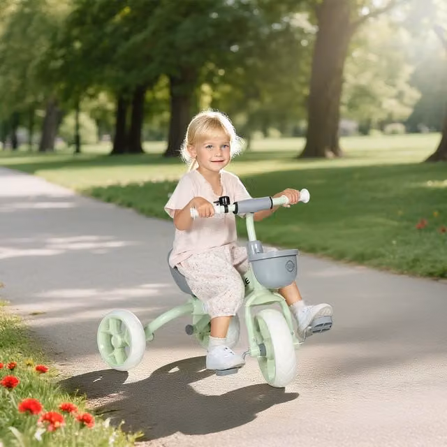AIYAPLAY Toddler Tricycle with Push Handle and EVA Foam Wheels, Green