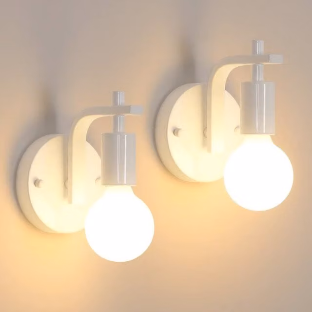 Pheashine 2-Pack White U-Shaped Metal Wall Sconces with E27 Fitting