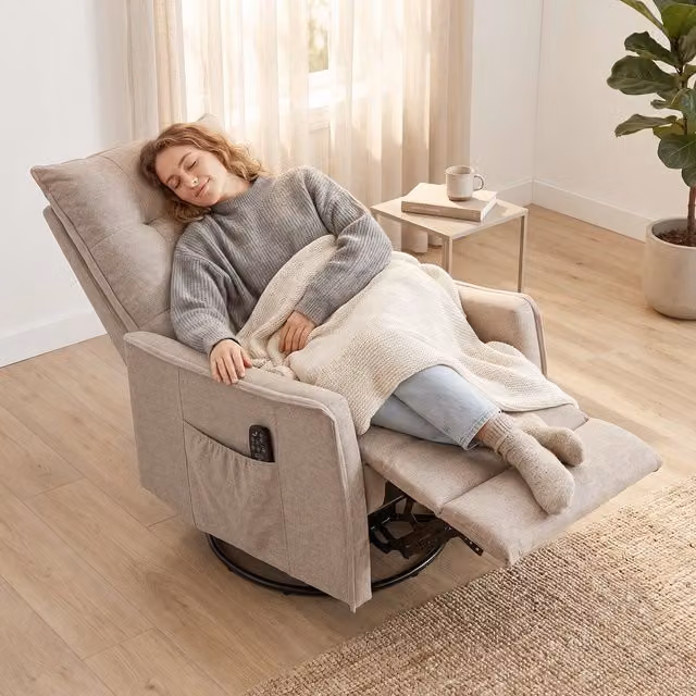 HOMCOM Brown Fabric Massage Recliner Armchair with 360 Degree Swivel and Rocking Function