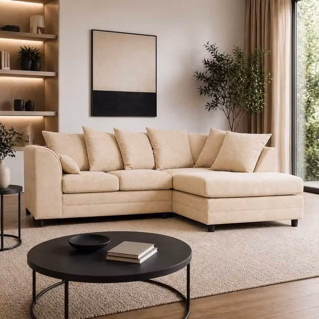 Furnishings For Less UK Casper Chenille 3 to 4 Seater L Shaped Corner Sofa, Right Hand Facing, Beige