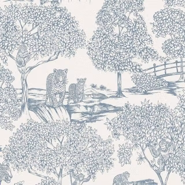 Holden Décor Eastern Horizons Zoo Lake Animal Print Wallpaper in Baby Blue, Green and Beige