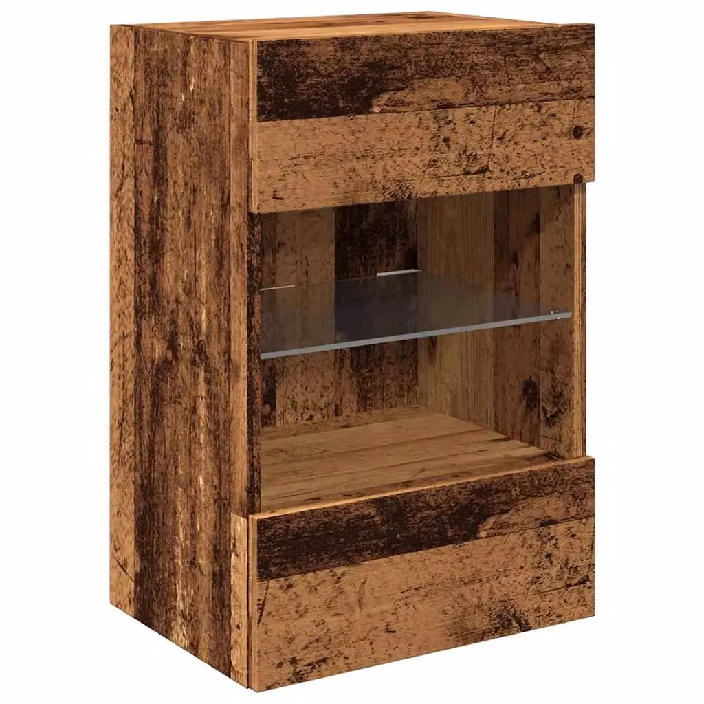 Berkfield Home Set of 2 TV Wall Cabinets with LED Lights in Brown Old Wood, W: 40 cm, D: 30 cm, H: 60 cm – 5