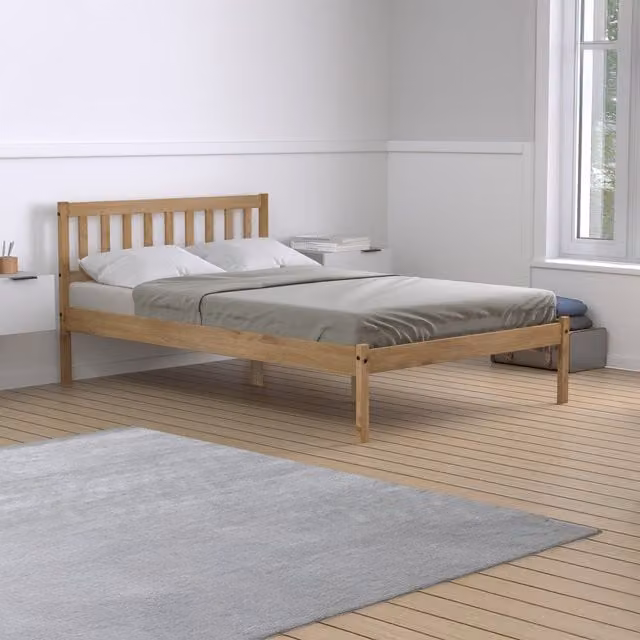 Birlea Lisbon Small Double Bed in Brown Waxed Rustic Pine, W/D/H: 120 x 200 cm