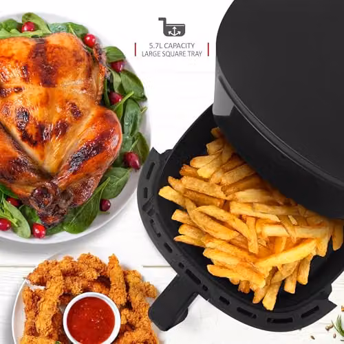 NETTA 5.7L Digital Air Fryer in Black with Timer and Overheat Protection – 5