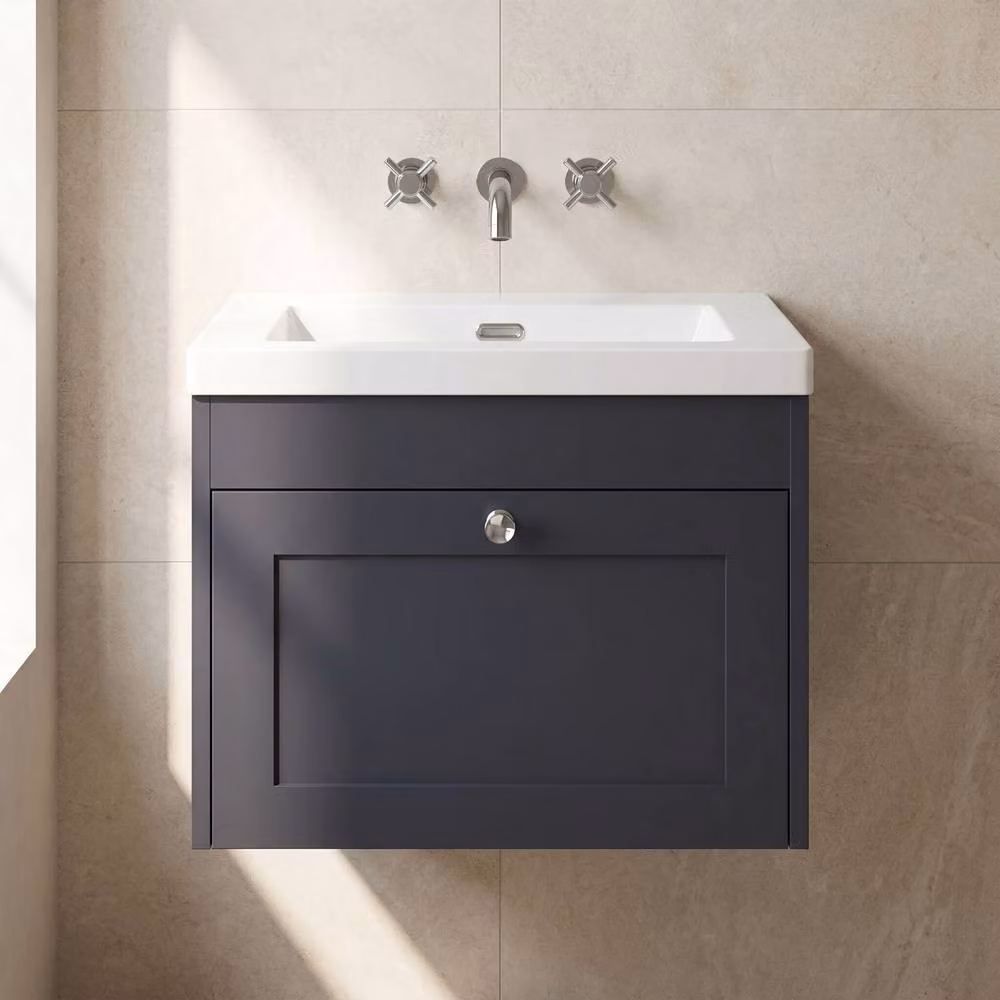 Balterley 600mm Wall Hung 1 Drawer Unit with Basin, No Tap Hole, Satin Dark Grey – 2