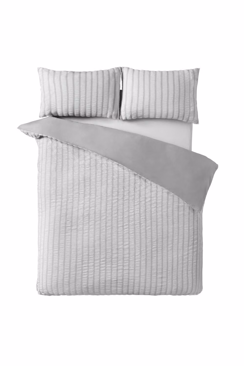 Catherine Lansfield So Soft Seersucker Stripe Duvet Cover and Pillowcase Set, Grey, W/D/H: 180 x 200 cm – 2