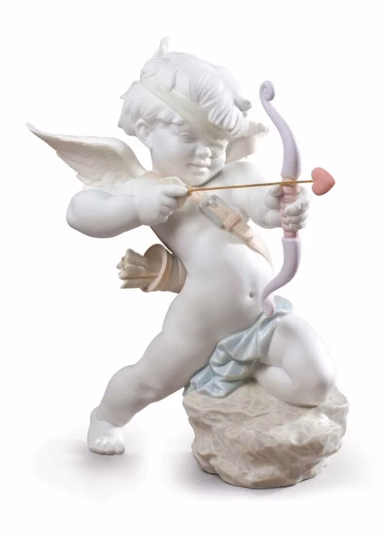 Lladró Straight to The Heart Cupid Angel Porcelain Figurine in White