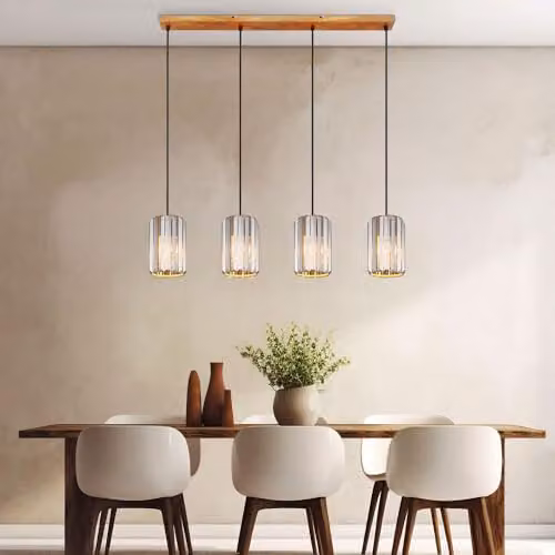 Netlighting Run Bar Pendant Light in Brown with Smoke Crystal and Wood Effect, W/D/H: 88 x 13.5 x 120 cm – 2