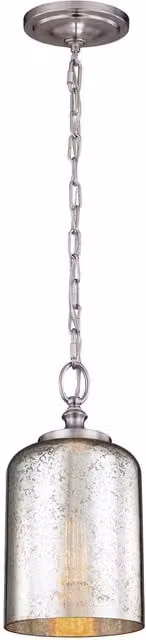 Elstead Hounslow Single Light Mini Pendant Ceiling Lamp in Brushed Silver and Grey Glass with E27 Fitting