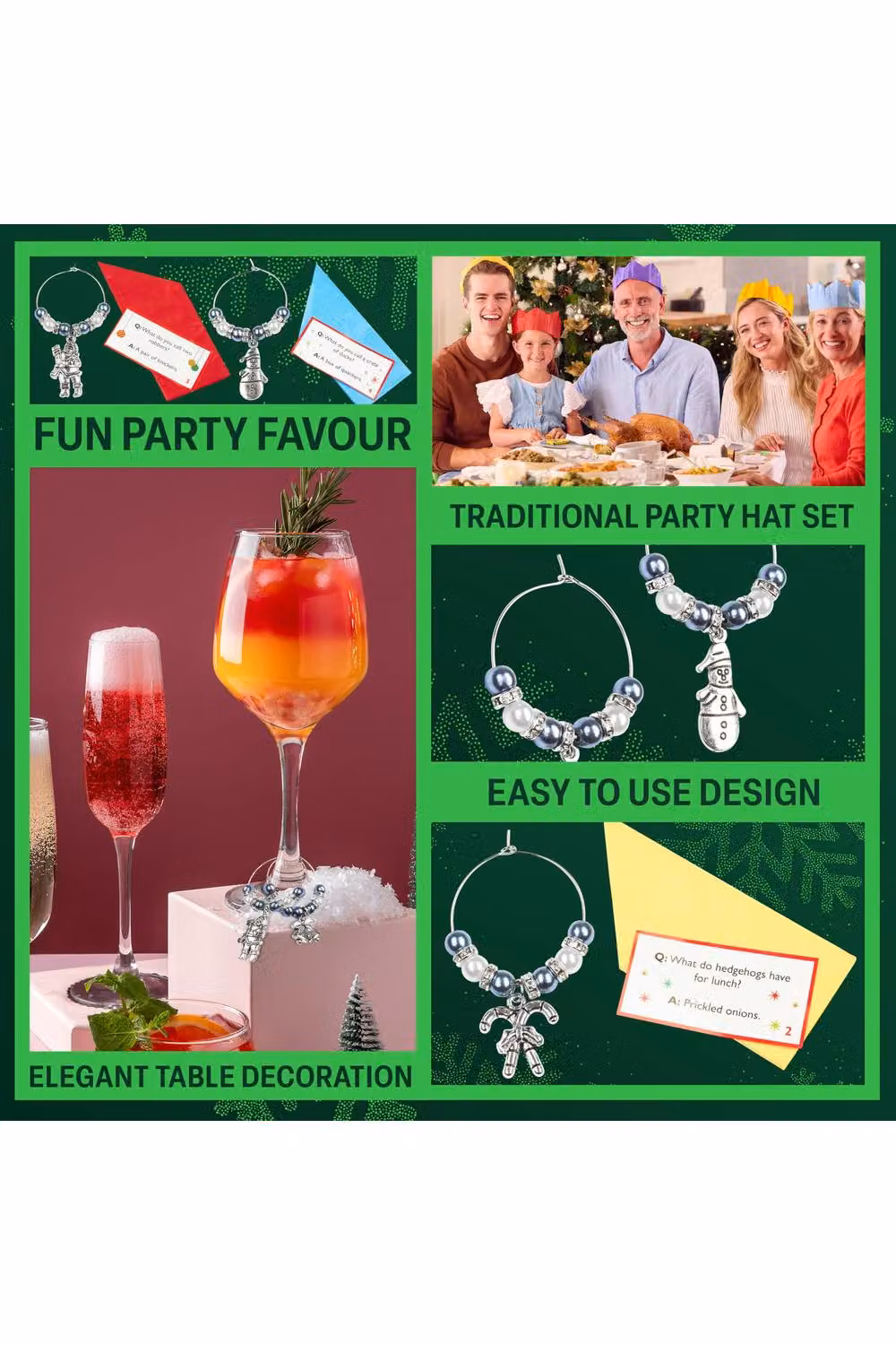 KreativeKraft Luxury Christmas Crackers with Wine Glass Charms and Festive Glass Markers, 6 Pack, Silver Star and Multicolour – 8