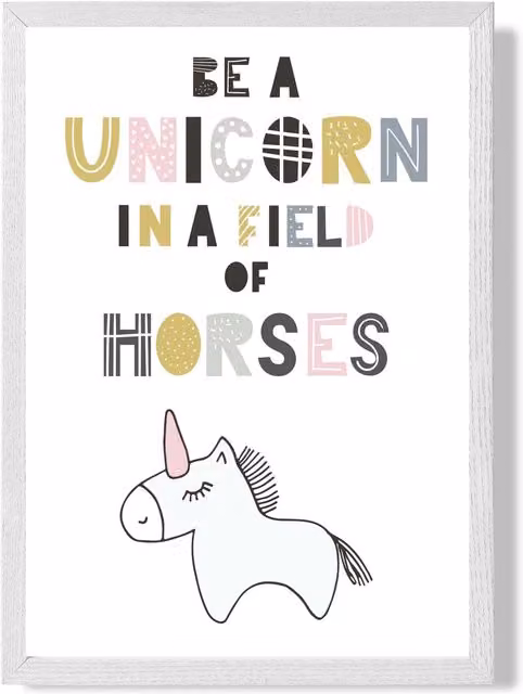 ARTZE Be a Unicorn Scandi Animal Framed Print, Pink and White, A2