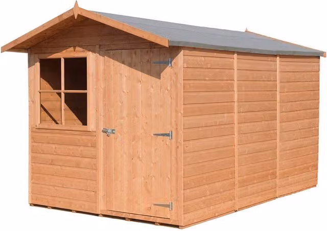 Shires Baracca Brown Dip Treated Wooden Garden Shed with Single Door and Window W/D/H: 213.4 x 185.4 x 204.8 cm – 1