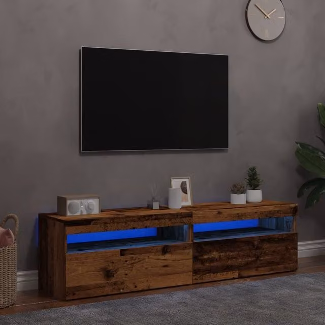 Berkfield Home Modern TV Cabinets with LED Lights, 2 Piece Set in Brown Old Wood Engineered Wood – 1