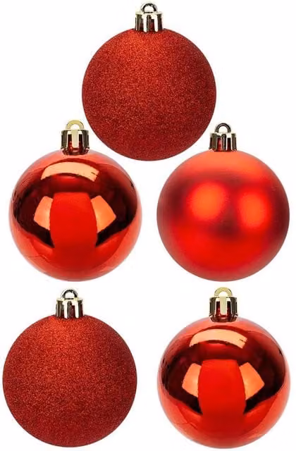 VFM e-Store Red Round Christmas Bauble Hanging Tree Ornaments, Pack of 5, Diameter: 6 cm – 1