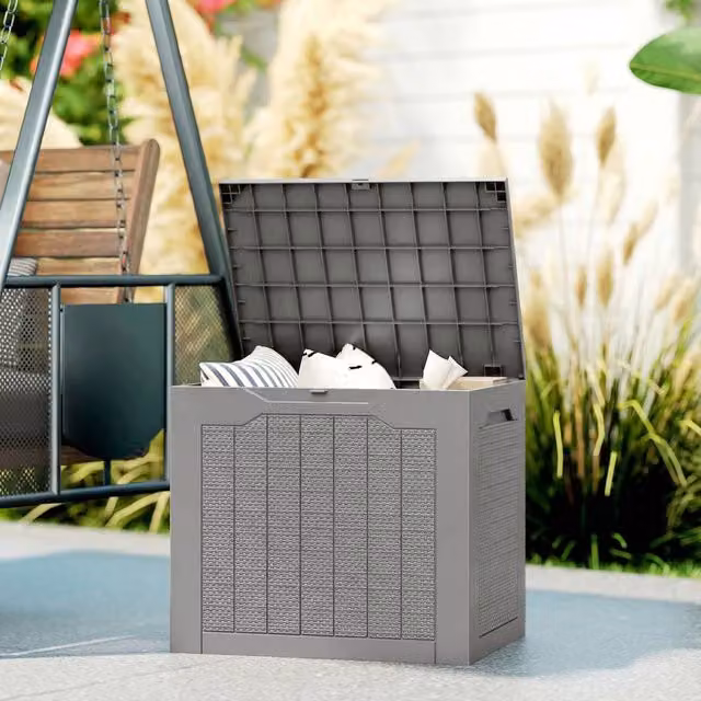 OUTSUNNY 93L Plastic Garden Storage Box with Handles in Beige or Grey