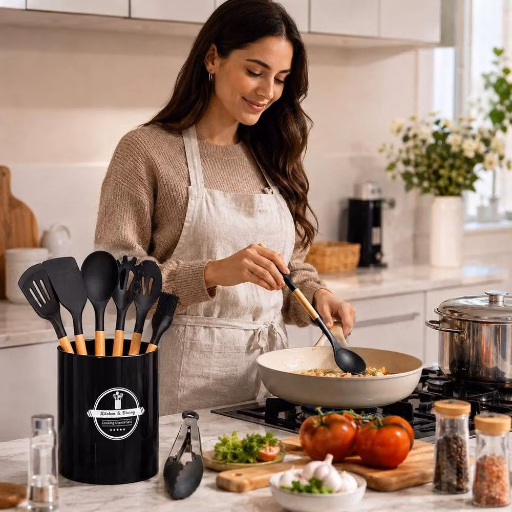 PAWNORA Silicone Kitchen Utensils Set in Black – 3
