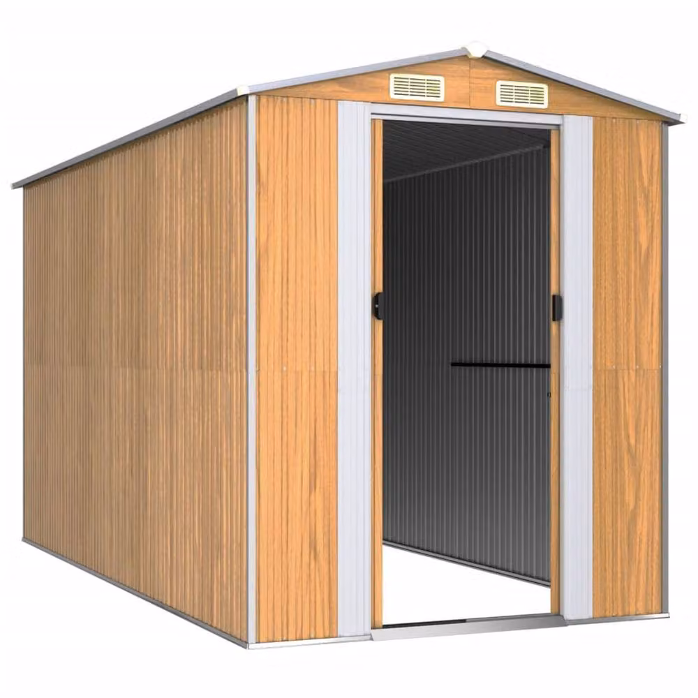 Berkfield Home Garden Shed in Brown Galvanised Steel, W/D/H: 192 x 357 x 223 cm – 2