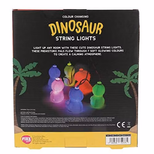 Fizz Creations Multicolour Dinosaur LED String Lights, Battery Operated – 3