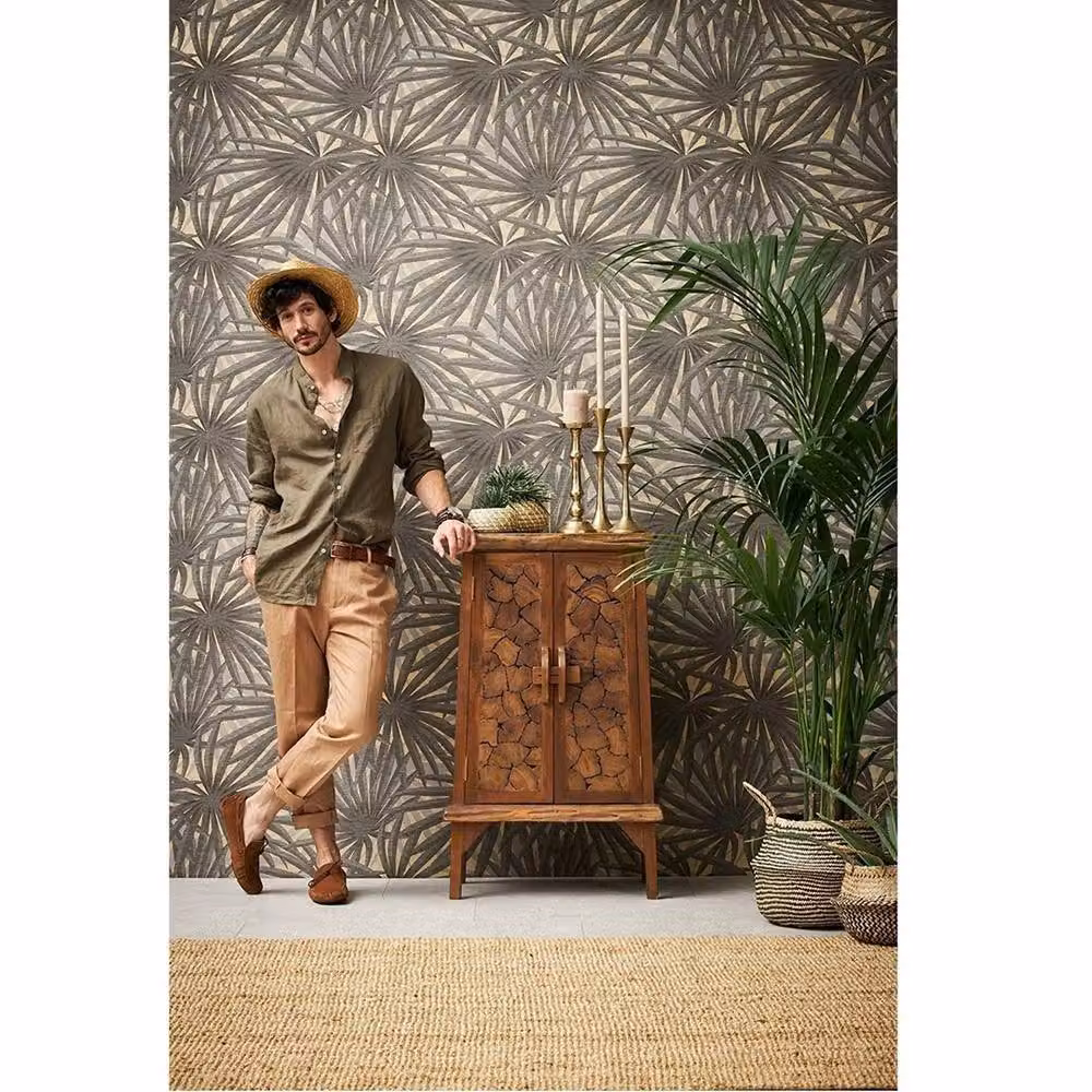 Havendro Tropical Jungle Leaf Metallic Vinyl Wallpaper in Grey – 3