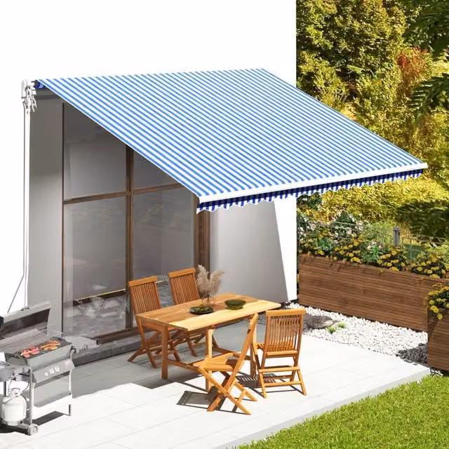 Berkfield Home Replacement Awning Fabric in Blue and White, Polyester, W: 4.5 m, D: 3.5 m – 1