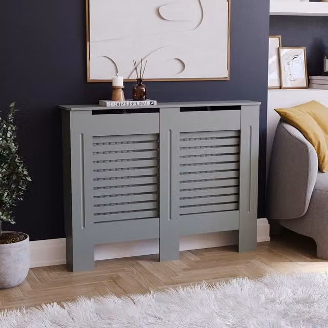 Vida Designs Milton Radiator Cover in Olive Grey, H 82 x W 111 x D 19 cm