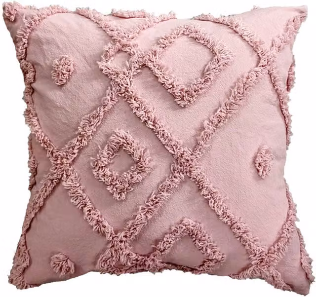 Velosso Boho Square Tufted Cushion in Pink and Purple Cotton and Linen