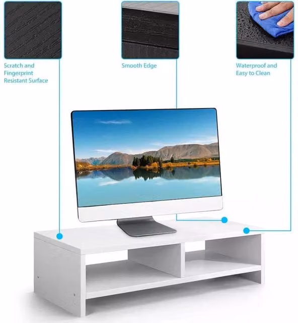 FORGEVIO White Monitor Riser Stand for Laptop, TV, and Desktop Displays
