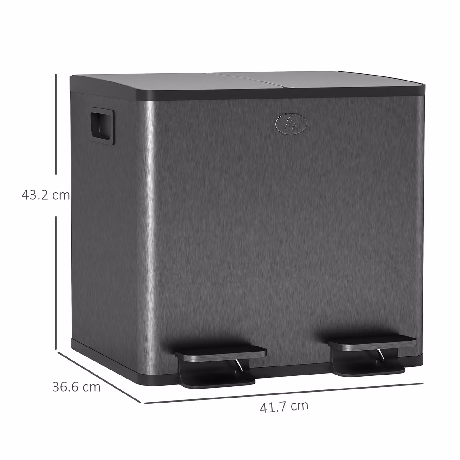 HOMCOM 30L Dual Compartment Stainless Steel Pedal Bin with Deodoriser Holders, Black – 3