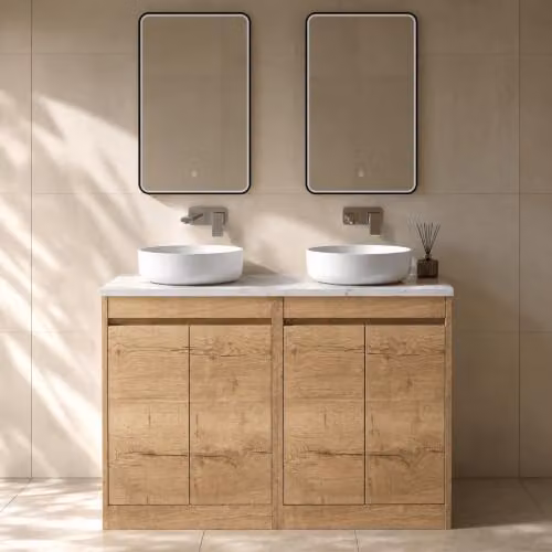 Balterley 4 Door Freestanding Bathroom Vanity Unit with Soft Close Doors in Autumn Oak Brown, W/D/H: 120 x 39.5 x 83.5 cm – 3