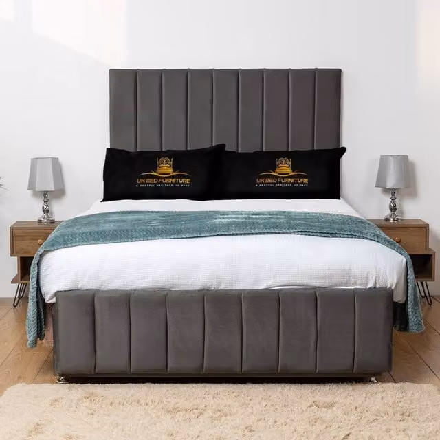 UK Bed Furniture Falcon Divan Bed Base with 26 Inch Headboard, Anthracite Grey, W/D: 180 x 200 cm