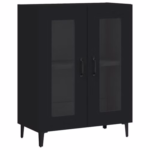 vidaXL Black Classic Sideboard with Glass and MDF, W/D/H: 69.5 x 34 x 90 cm