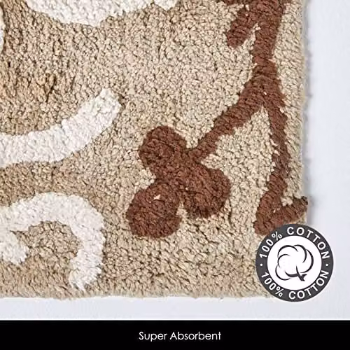 HOMESCAPES Damask Cotton Bathmat, Beige, W: 80 cm, D: 50 cm – 2