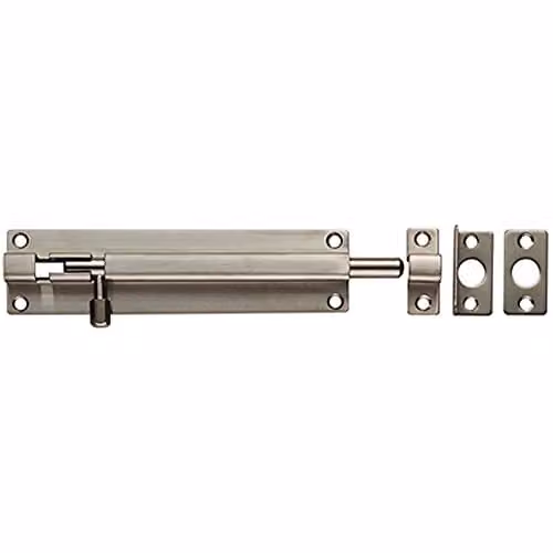 Loops Straight Barrel Surface Mounted Door Bolt Lock in Silver Stainless Steel, 150 x 38 mm