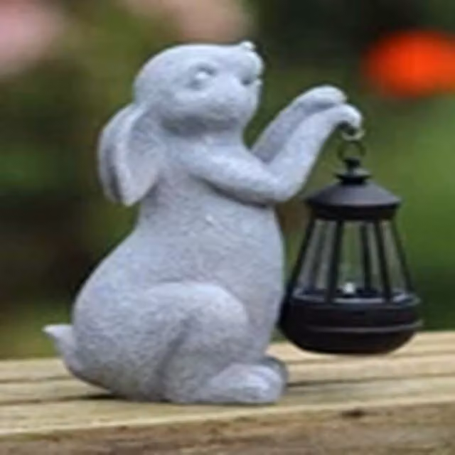 EONLION Rabbit Solar Light Ornament, Grey Stone Effect Resin Decor, H: 24.5 cm, W: 12.0 cm, D: 11.0 cm