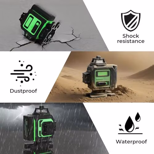 Traderight 4D Green Laser Level with 360 Degree Self-Levelling 16-Line Horizontal and Vertical Projection, Remote Control, IP54 Rating, Adjustable Stand and 2x 2400mAh Rechargeable Batteries – 7