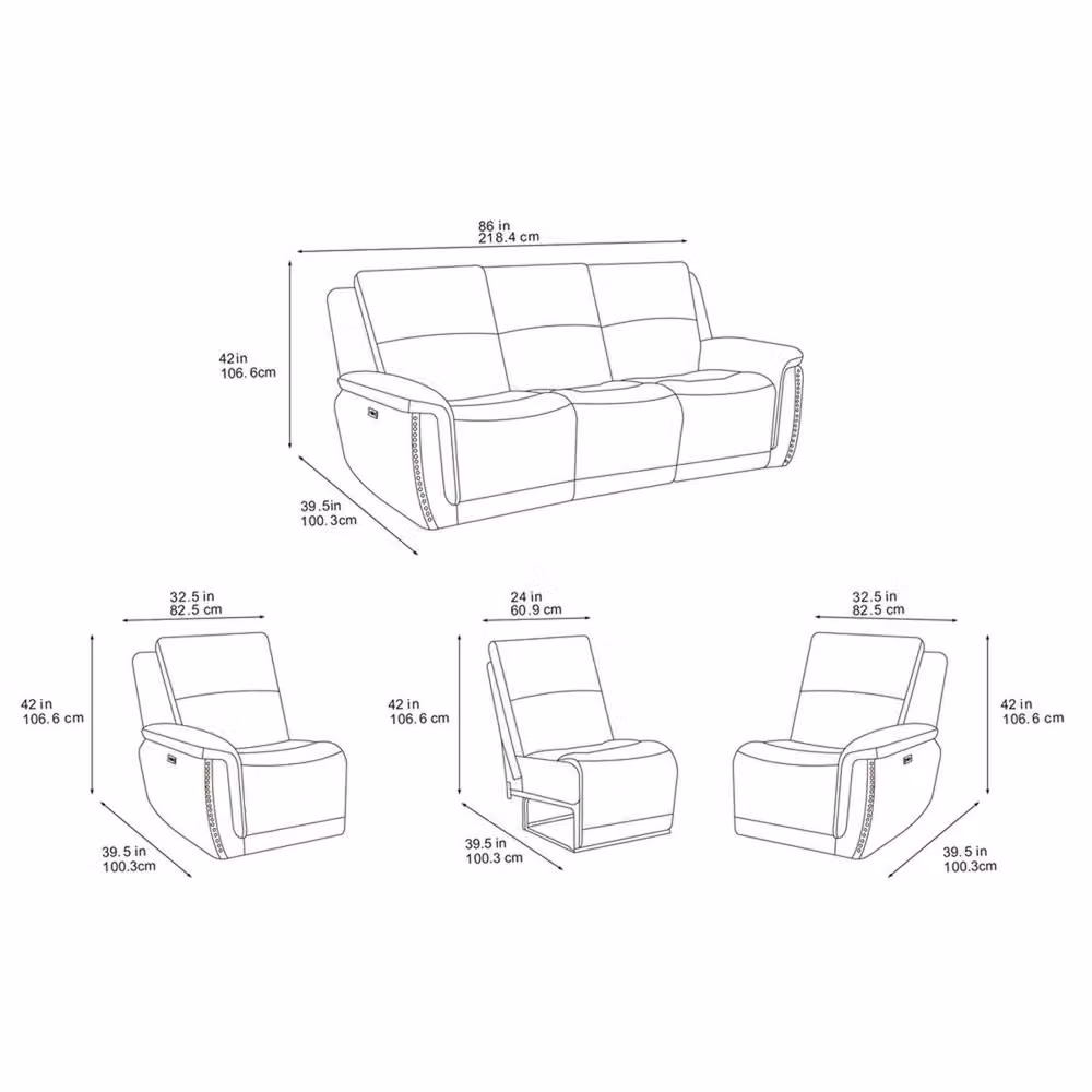 Furnishings For Less UK Mendoza Grey Plush Velvet 3 Piece Electric Reclining Sofa Suite with USB Charging – 3
