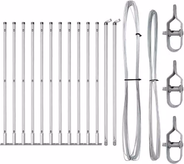 Berkfield Home Set of 13 Round Galvanised Steel Fence Posts in Grey, W/D/H: 3.2 x 3.2 x 70 cm – 1