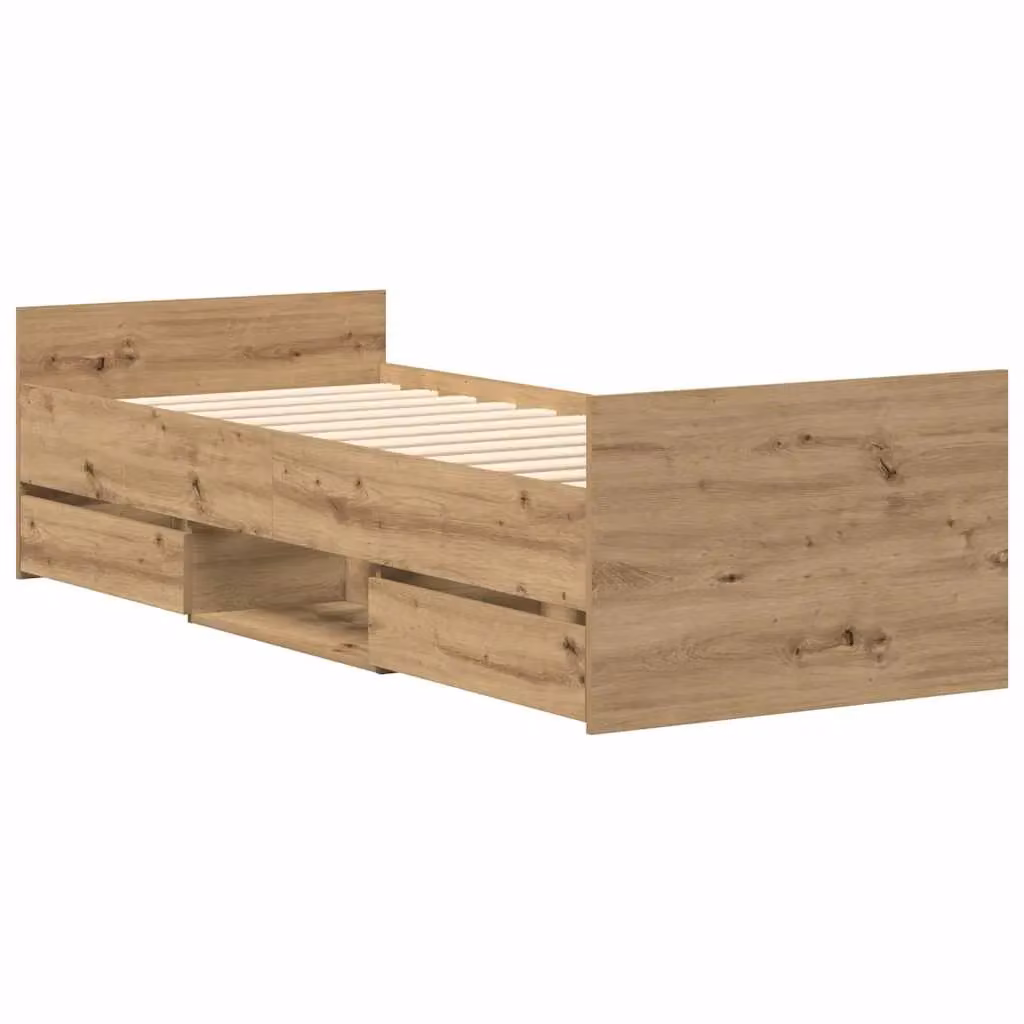 Berkfield Home Artisan Oak Bed Frame in Brown, Engineered Wood, W/D/H: 90 x 200 cm – 2