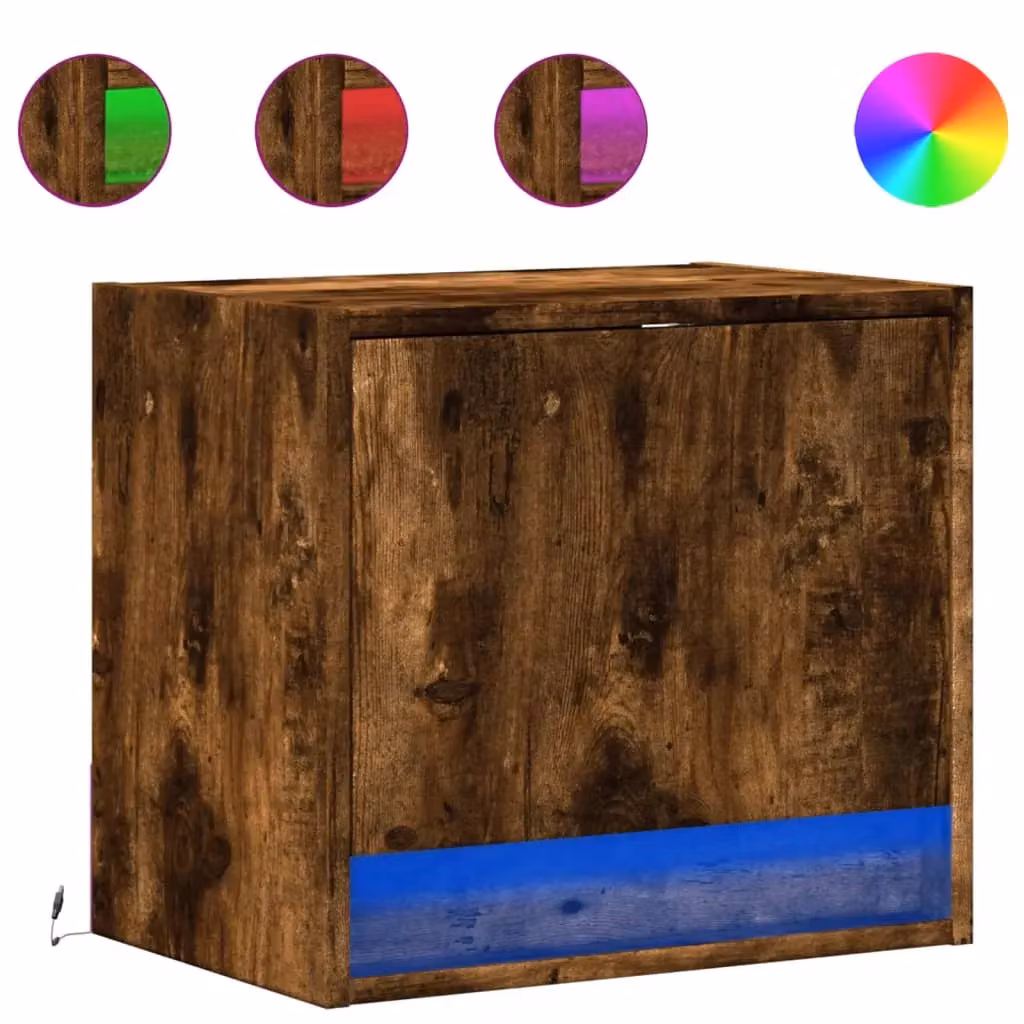 Berkfield Home Set of 2 Wall-mounted Bedside Cabinets with Integrated LED Lights in Smoked Oak Brown – 2