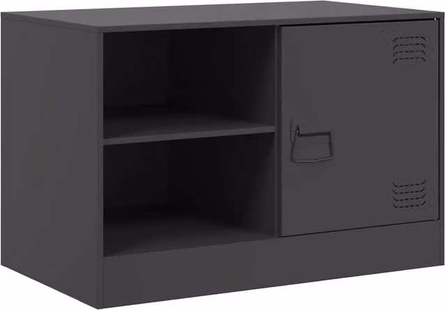 Berkfield Home Industrial Black Metal TV Cabinet with Hinged Doors and Internal Shelves W/D/H: 67 x 39 x 44 cm