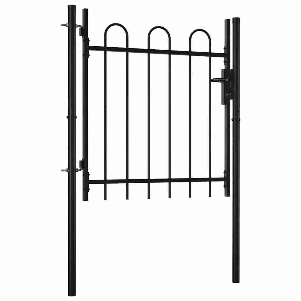 Berkfield Home Single Door Hoop Top Steel Fence Gate, Black, W: 100 cm, H: 75 cm – 2