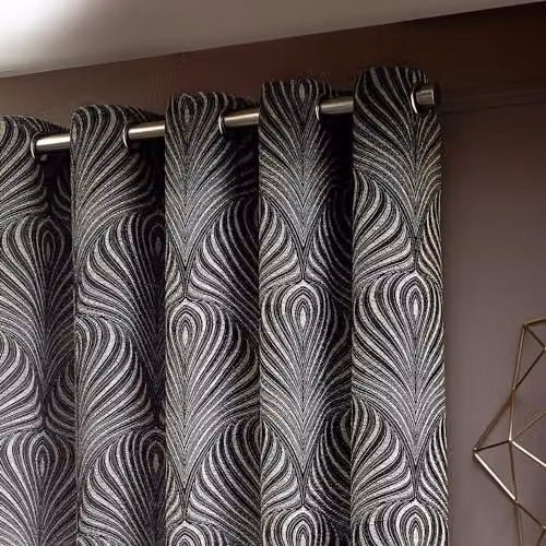 Paoletti Gatsby Art Nouveau Jacquard Eyelet Curtains, 2 Panels, Black and Gold, W: 117 cm, H: 137 cm – 4