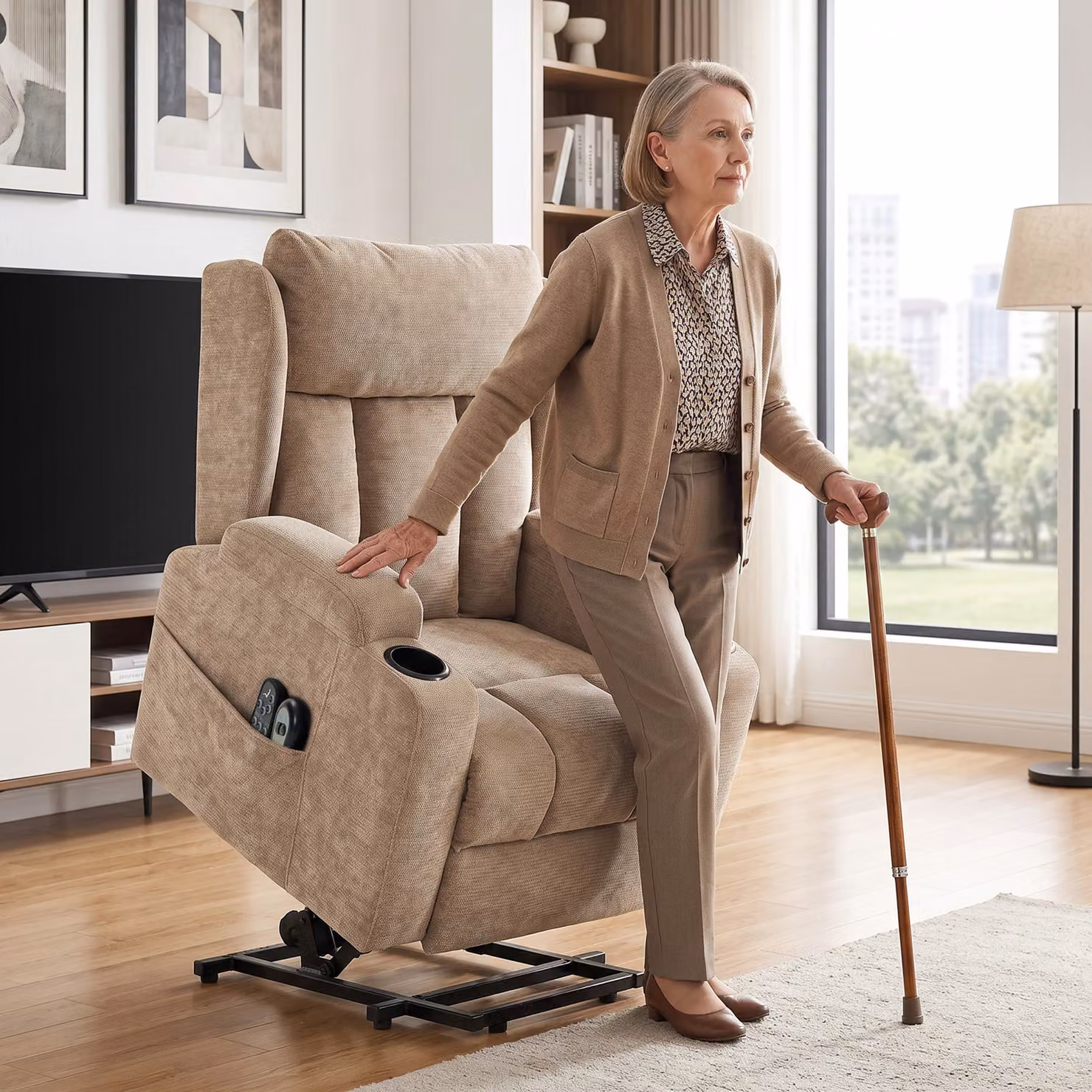 HOMCOM Power Lift Recliner Chair with Vibration Massage and Heat, Brown Chenille Riser Armchair for Seniors – 2