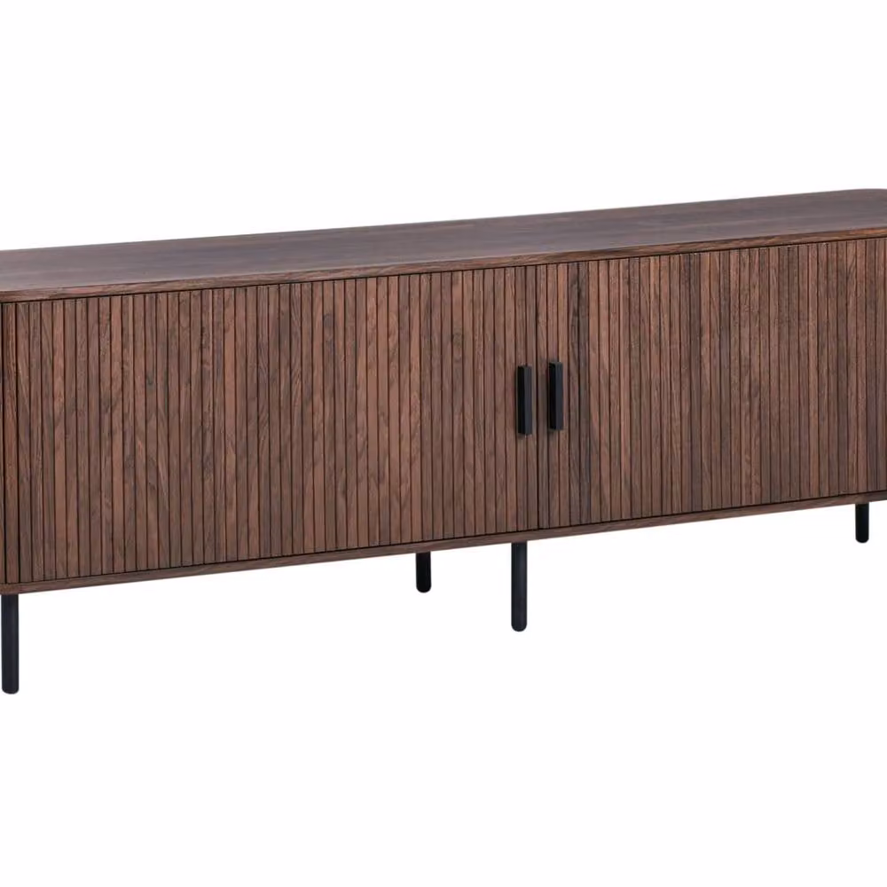 Wyld and Coco Retro TV Stand in Dark Brown with Black Metal Legs, Fits up to 70 inch – 2