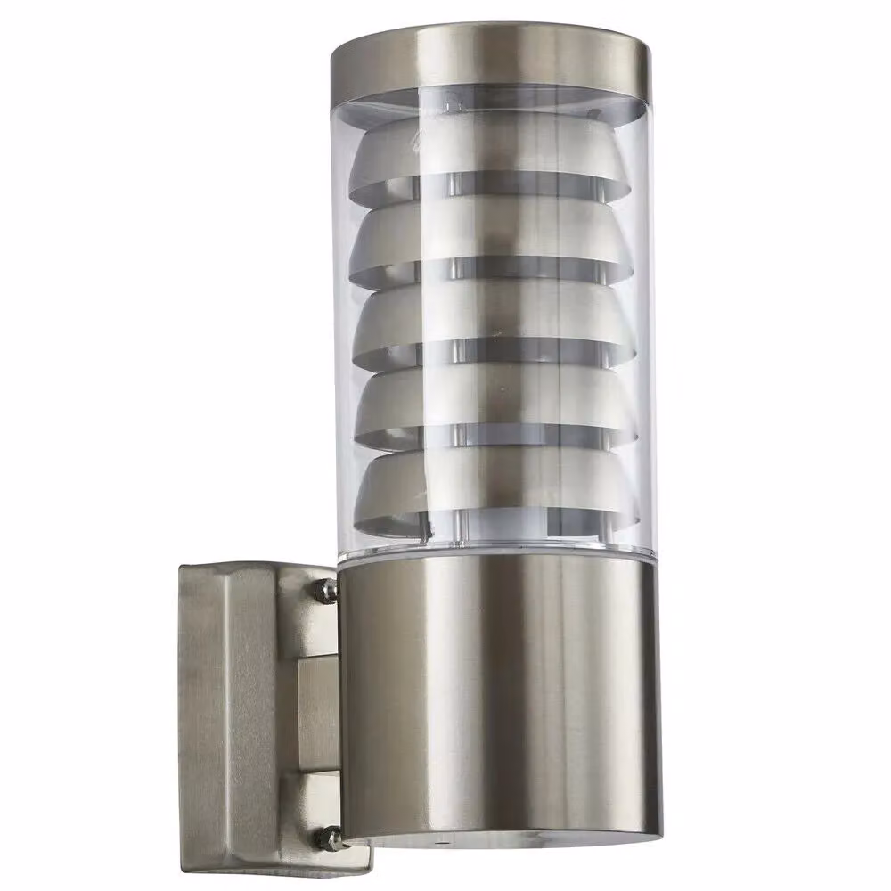 Loops 2 Pack Stainless Steel Outdoor Wall Lamp in Silver with Transparent Glass, IP44 Round LED Porch Light – 2
