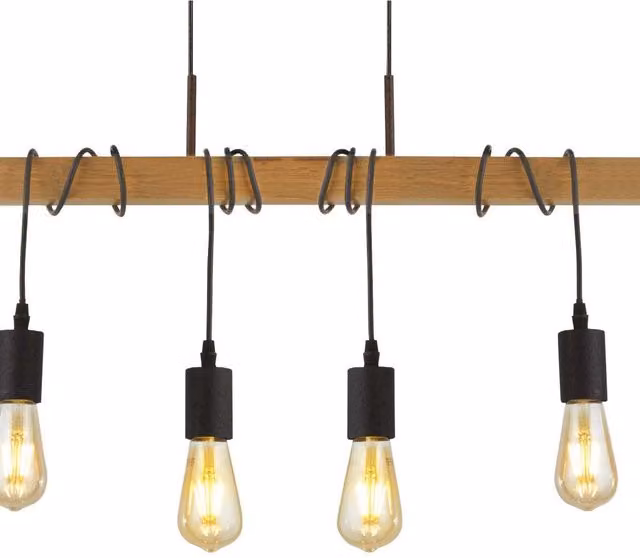 Woody 4 Light Bar Pendant Lighting in Brown and Black with Wood and Metal Finish
